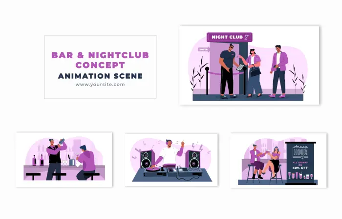 Bar and Nightclub Concept Vector Character Animation Scene